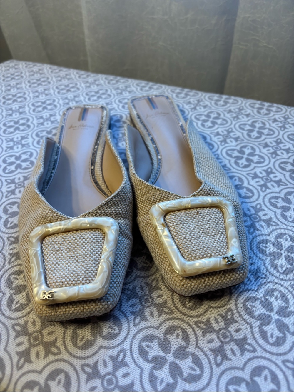 Sam Edelman Women's Beige Slip-On Mules with Decorative Buckle size 9,5